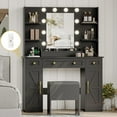 thumbnail image 1 of PUFFCAFE Makeup Vanity Desk with Mirror and Lights,43" Black Farmhouse Vanity Table Set with Chair & Power Outlet,Large Dressing Table for Women Bedroom, 1 of 9