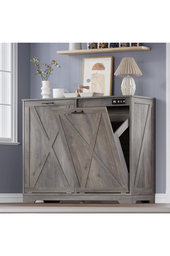Tilt Out Kitchen Trash Can for 2 Cabinet,Odor Control & Negative Ion & Ozone Garbage Bin,Hidden Recycle Trash Cans for Kitchen,Gray