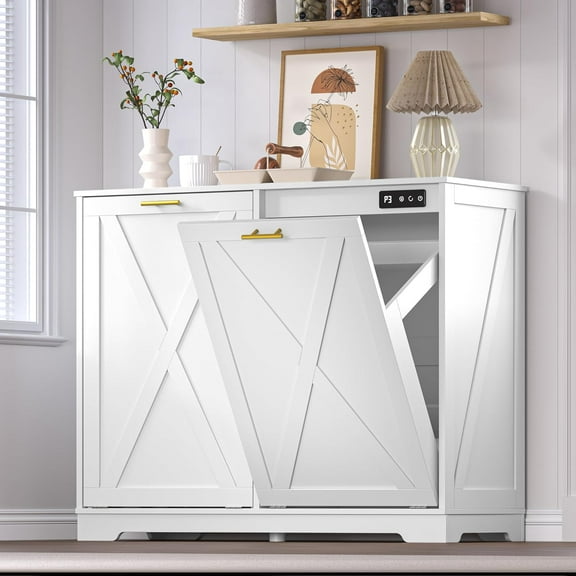 PUFFCAFE Tilt Out Kitchen Trash Can for 2 Cabinet,Odor Control & Negative Ion & Ozone Garbage Bin,Hidden Recycle Trash Cans for Kitchen,White