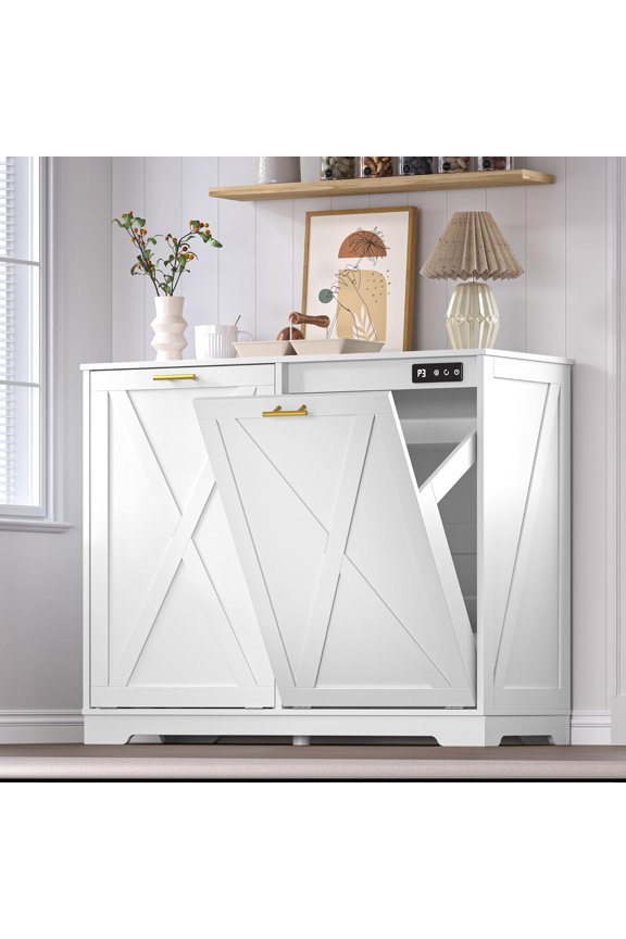 Tilt Out Kitchen Trash Can for 2 Cabinet,Odor Control & Negative Ion & Ozone Garbage Bin,Hidden Recycle Trash Cans for Kitchen,White