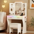 thumbnail image 1 of PUFFCAFE Vanity Desk with Mirror and LED Lights,Small Makeup Vanity Table with Storage Drawers & Chair & Power Outlet,Bedroom White Vanity Set, 1 of 8