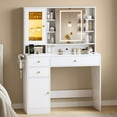 thumbnail image 1 of PUFFCAFE Vanity Desk with Mirror and Lights & Jewelry Organizer & Glass Top & Charging Station & Hidden Compartment,White Vanity, 1 of 8