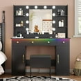 thumbnail image 1 of PUFFCAFE Vanity Desk with Mirror and Lights,Large Makeup Vanity Table Set with Drawers & Chair & Power Outlet,Black Vanity for Bedroom, 1 of 6