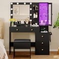 thumbnail image 1 of PUFFCAFE Vanity Desk with Mirror and Lights,Makeup Vanity Table Set with Drawers & Chair & Jewelry Storage Cabinet,Black Vanity, 1 of 9
