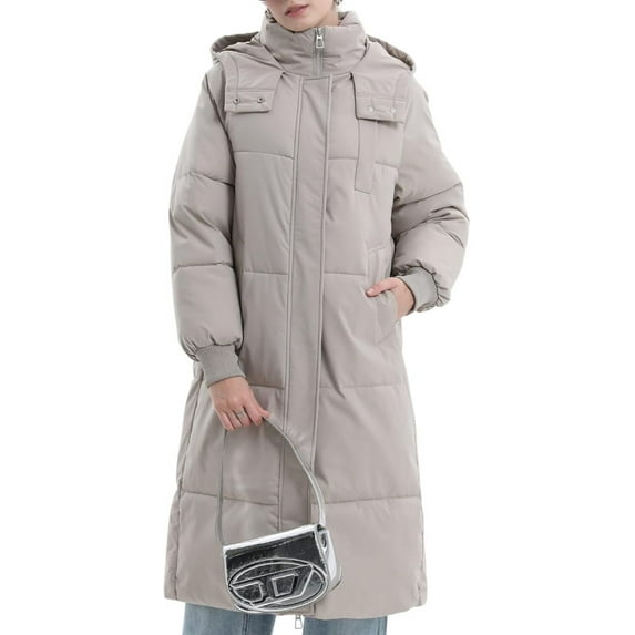 PUFFIT Long Puffer Jacket for Women,Ultra Soft Winter Coat Hooded with Deep Pockets,Water Repellent, Ladies Warm Winter Jacket
