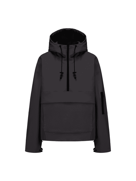 Women Waterproof Rain Jacket, Oversized Half Zip Pullover Coat with Kangaroo Pockets Adjustable Waist All Season Outdoor Daily Wear
