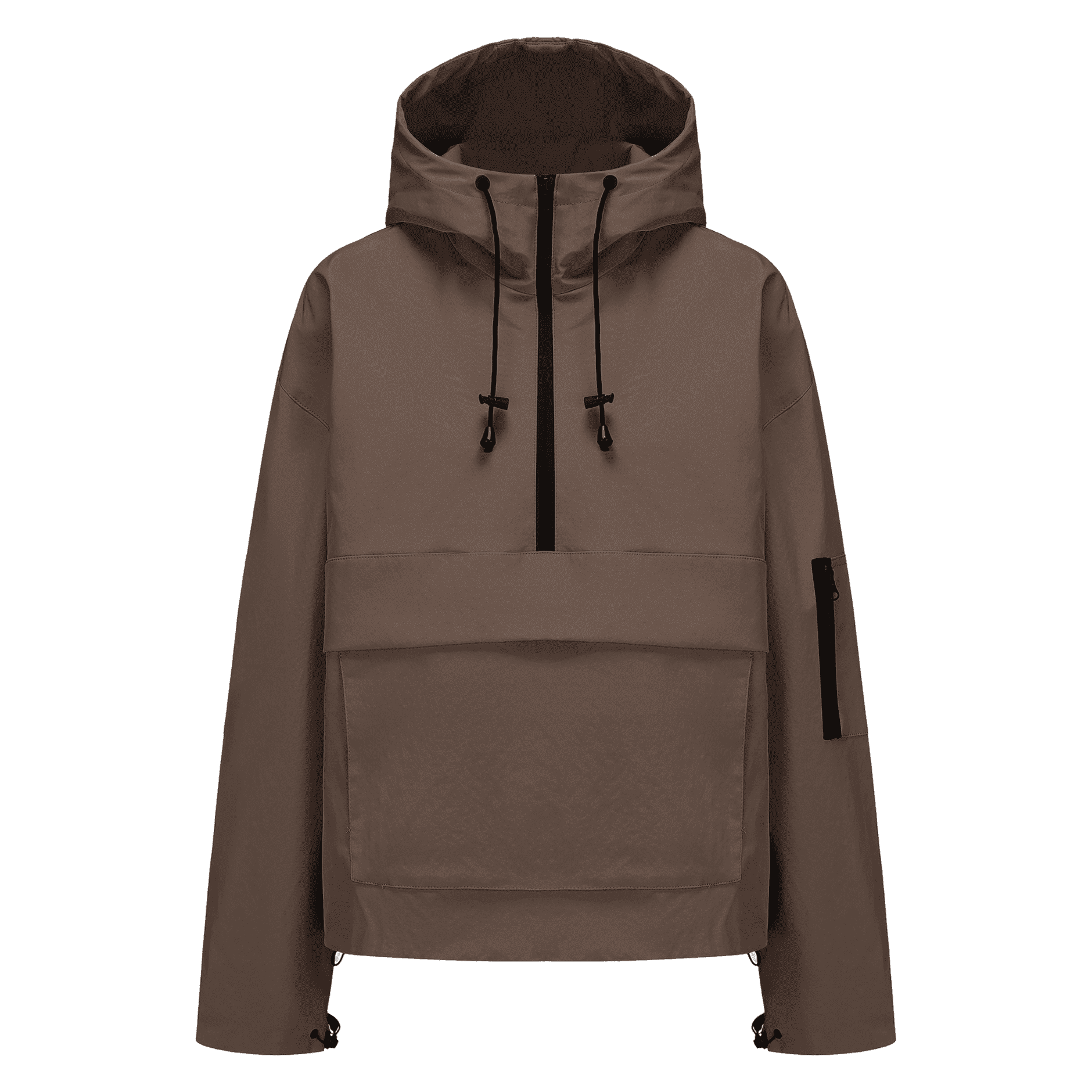 PUFFIT Waterproof Jacket Oversized Hoodie Coat Half Zip Rain Jacket with Adjustable Waist, Hood & Cuffs, Pullover Jacket Outerwear with Large Kangaroo Pocket for All Seasons Daily Wear