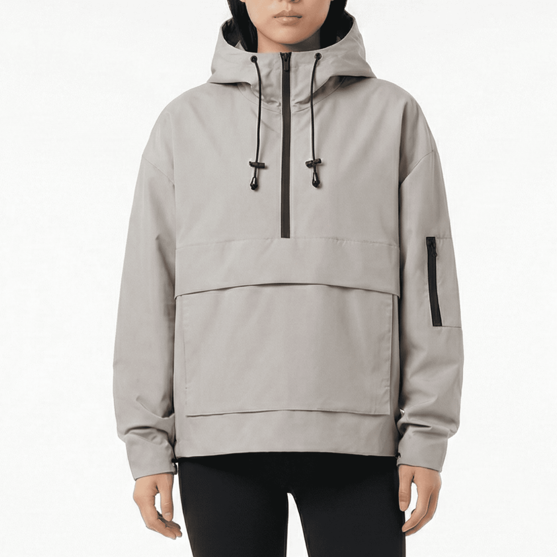 PUFFIT Waterproof Jacket Oversized Hoodie Coat Half Zip Rain Jacket with Adjustable Waist, Hood & Cuffs, Pullover Jacket Outerwear with Large Kangaroo Pocket for All Seasons Daily Wear