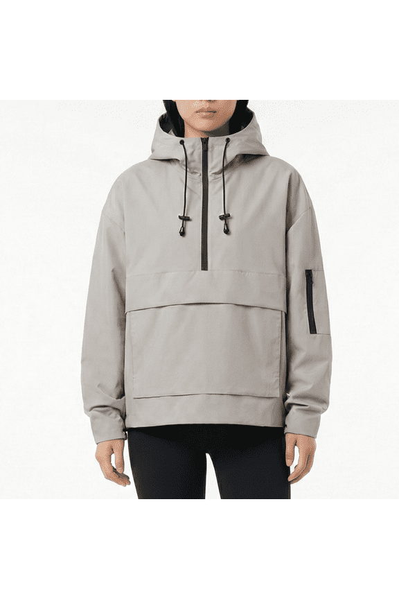 Waterproof Jacket Oversized Hoodie Coat Half Zip Rain Jacket with Adjustable Waist, Hood & Cuffs, Pullover Jacket Outerwear with Large Kangaroo Pocket for All Seasons Daily Wear