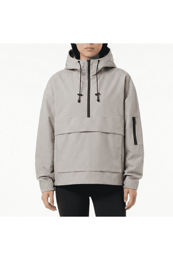 Waterproof Jacket Oversized Hoodie Coat Half Zip Rain Jacket with Adjustable Waist, Hood & Cuffs, Pullover Jacket Outerwear with Large Kangaroo Pocket for All Seasons Daily Wear
