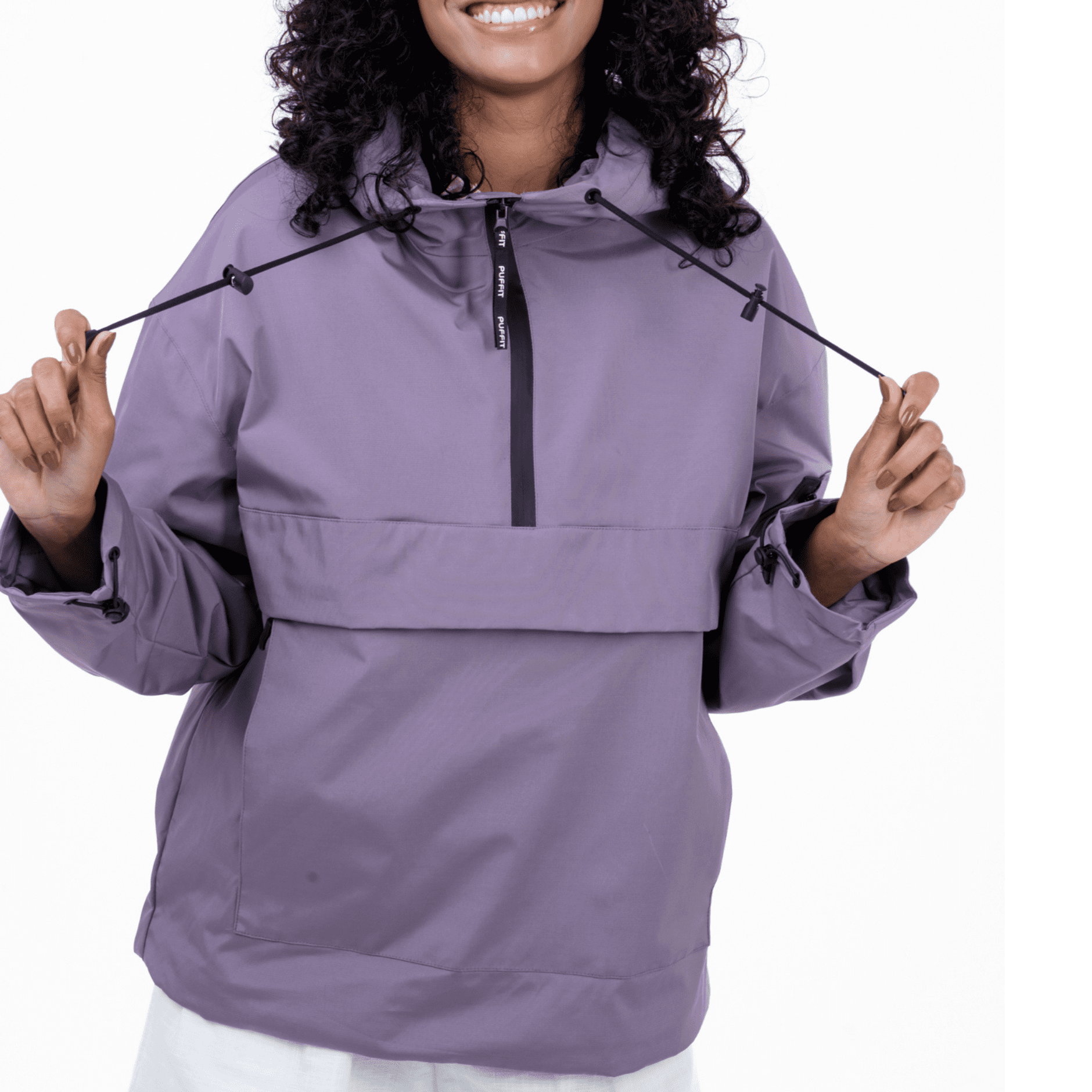PUFFIT Waterproof Jacket Oversized Hoodie Coat Half Zip Rain Jacket with Adjustable Waist, Hood & Cuffs, Pullover Jacket Outerwear with Large Kangaroo Pocket for All Seasons Daily Wear