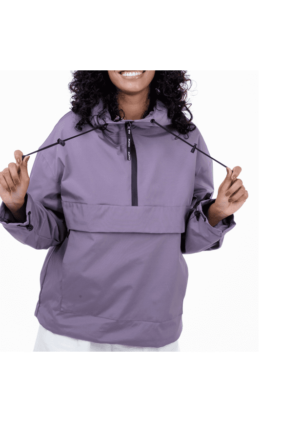Waterproof Jacket Oversized Hoodie Coat Half Zip Rain Jacket with Adjustable Waist, Hood & Cuffs, Pullover Jacket Outerwear with Large Kangaroo Pocket for All Seasons Daily Wear