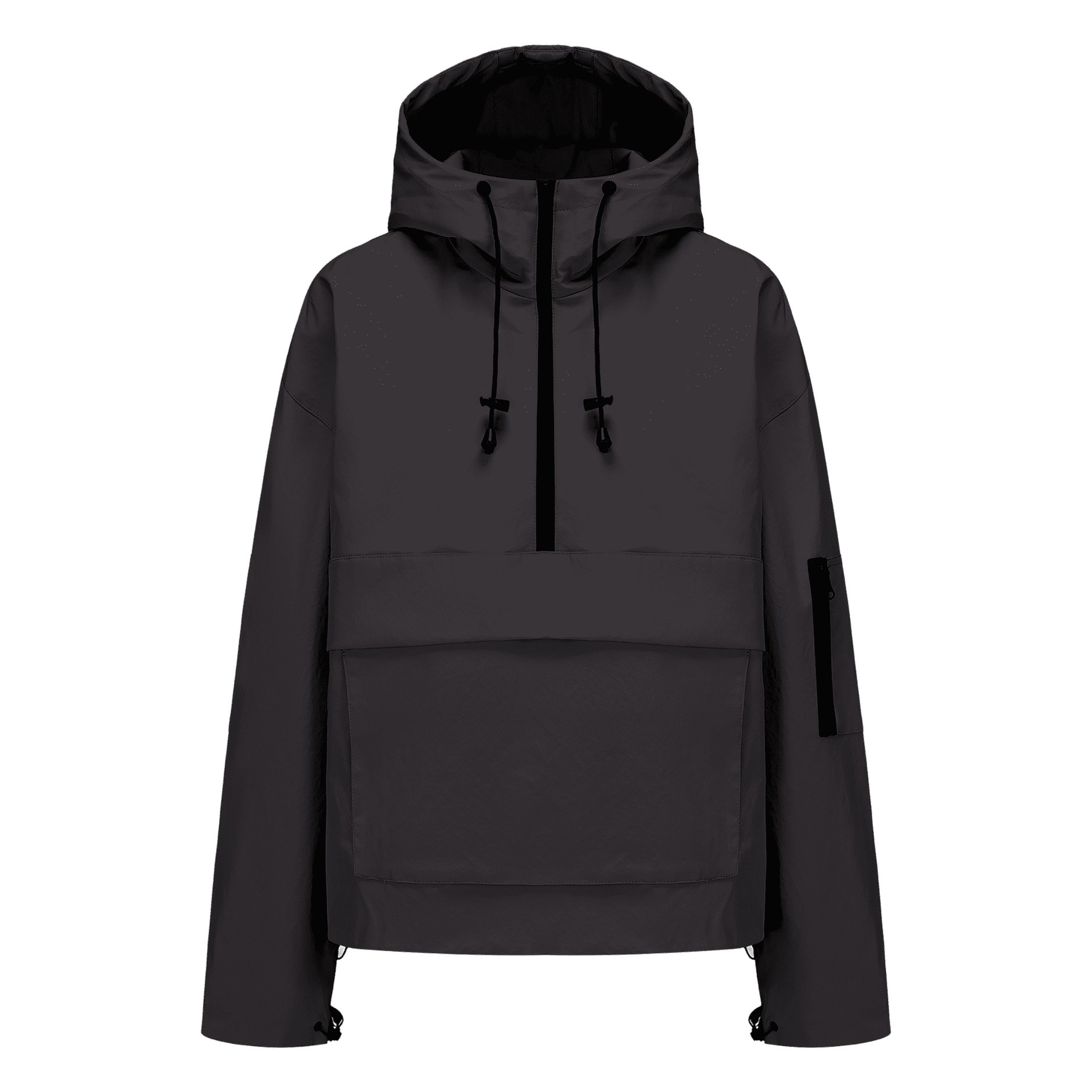 PUFFIT Waterproof Jacket Oversized Hoodie Coat Half Zip Rain Jacket with Adjustable Waist, Hood & Cuffs, Pullover Jacket Outerwear with Large Kangaroo Pocket for All Seasons Daily Wear