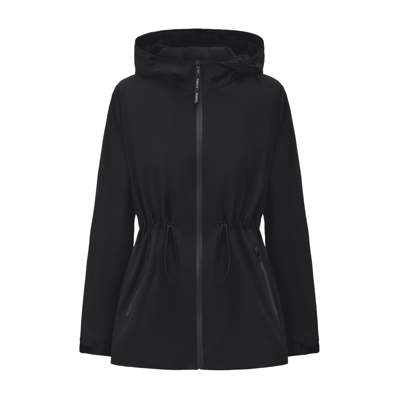 PUFFIT Waterproof Jacket Oversized Hoodie Coat Zip Rain Jacket with Adjustable Waist, Hood & Cuffs, Jacket Outerwear with Large Pocket for Daily Wear