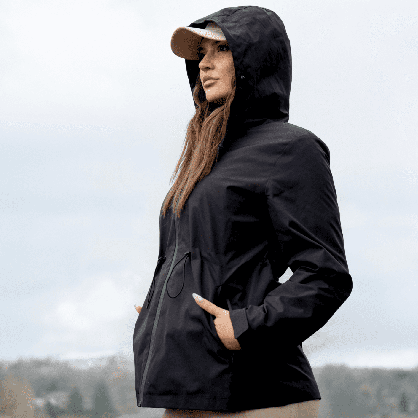 PUFFIT Waterproof Jacket Oversized Hoodie Coat Zip Rain Jacket with Adjustable Waist, Hood & Cuffs, Jacket Outerwear with Large Pocket for Daily Wear