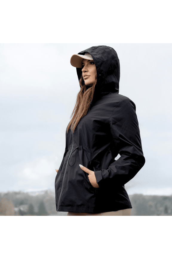 Waterproof Jacket Oversized Hoodie Coat Zip Rain Jacket with Adjustable Waist, Hood & Cuffs, Jacket Outerwear with Large Pocket for Daily Wear