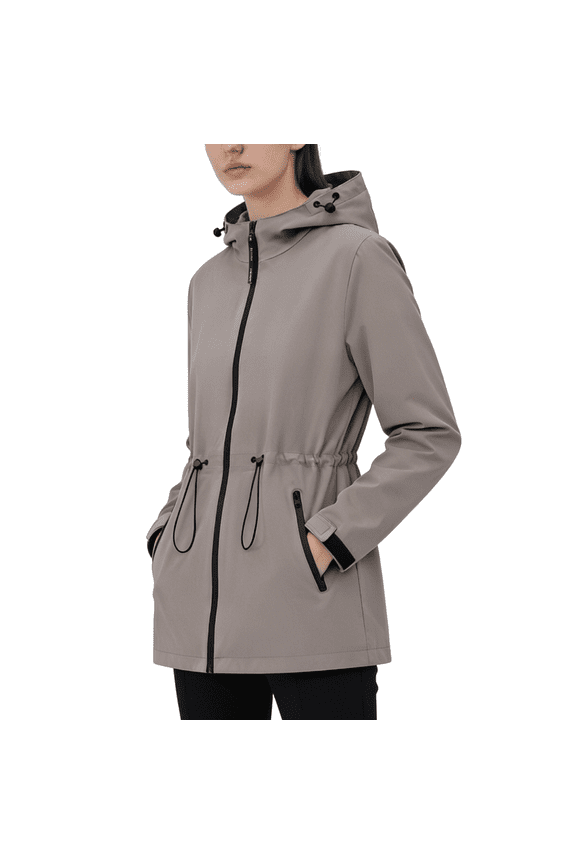 Waterproof Jacket Oversized Hoodie Coat Zip Rain Jacket with Adjustable Waist, Hood & Cuffs, Jacket Outerwear with Large Pocket for Daily Wear
