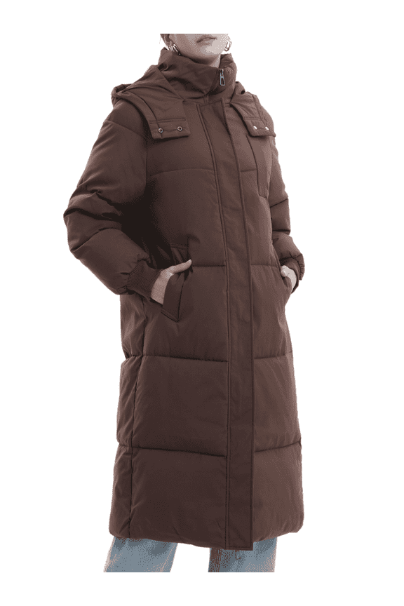 Women Long Puffer Jacket Hood Winter Water Repellent Wind-resistant Warm Ladies Quilted Padded Coat Big Pocket