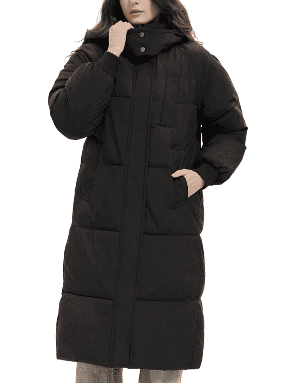 Women Long Puffer Jacket Hood Winter Water Repellent Wind-resistant Warm Ladies Quilted Padded Coat Big Pocket