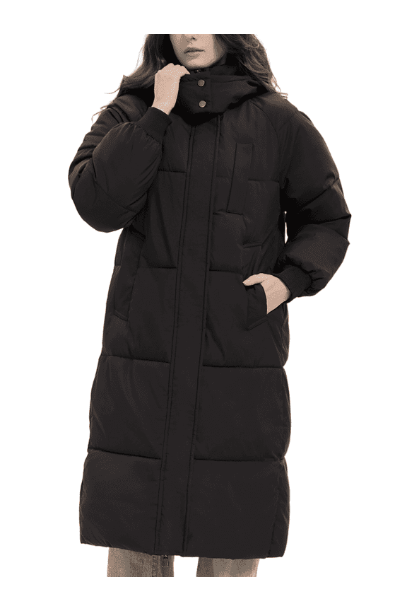 Women Long Puffer Jacket Hood Winter Water Repellent Wind-resistant Warm Ladies Quilted Padded Coat Big Pocket