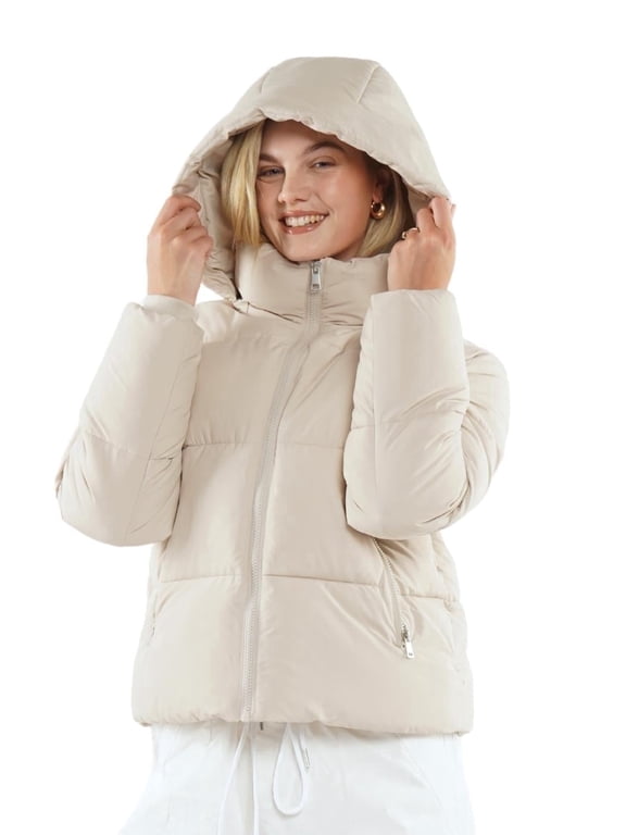 Women Puffer Jacket Hood Winter Water Repellent Wind-resistant Ladies Classic Quilted Padded Coat Big Pocket