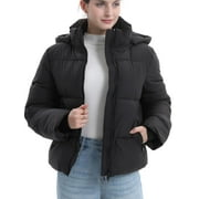 PUFFIT Women Puffer Jacket Hood Winter Water Repellent Wind-resistant Ladies Classic Quilted Padded Coat Big Pocket