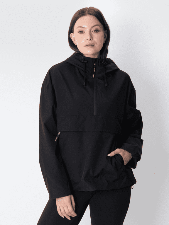PUFFIT Women's Fleece Lined Waterproof Rain Jacket, Hooded Half Zip Pullover Warm Winter Coat with Kangaroo Pockets, Adjustable Waist