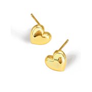 18K Gold and Sterling Silver Puffy Heart Stud Earrings