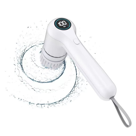 PUFTEM Electric Spin Scrubber, Cordless Shower Scrubber with Battery Level Display, 2 Speeds Electric Scrubber for Cleaning with 6 Replaceable Heads, Electric Cleaning Brush for Bathroom/Sink/Window