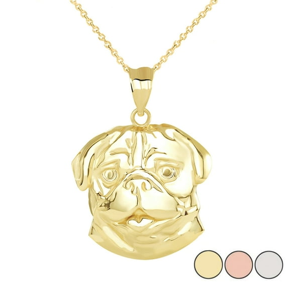 PUG HEAD PENDANT NECKLACE IN GOLD (YELLOW/ ROSE/WHITE) : 14K Pendant with 20" chain