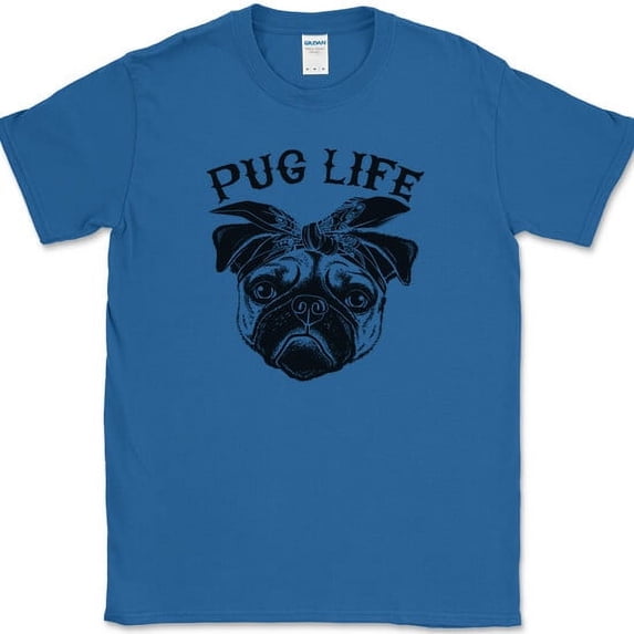 PUG LIFE T-Shirt Funny Dog K9 Thug Humor Novelty Graphic Tee - Royal Blue, 5XL