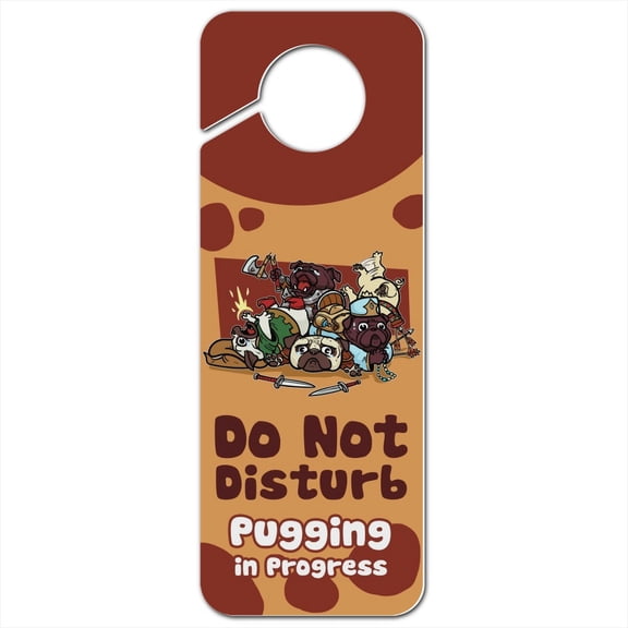 PUGS Games RPG Pickup Groups LFG Rogue Wizard Warrior Ranger 2 Plastic Door Knob Hanger Sign