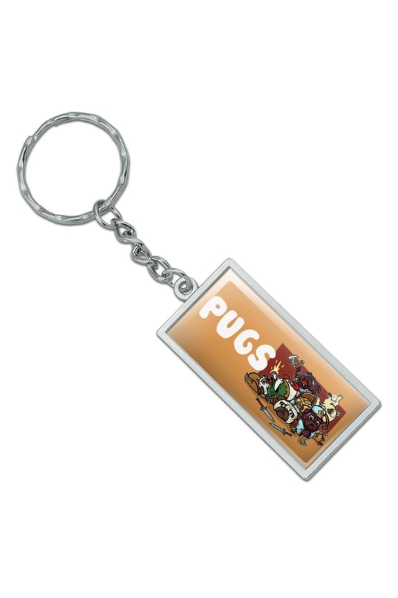 PUGS Games RPG Pickup Groups LFG Rogue Wizard Warrior Ranger 2 Rectangle Keychain in Chrome Plated Metal