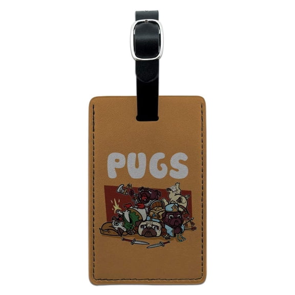 PUGS Games RPG Pickup Groups LFG Rogue Wizard Warrior Ranger 2 Rectangle Leather Luggage Card Suitcase Carry-On ID Tag