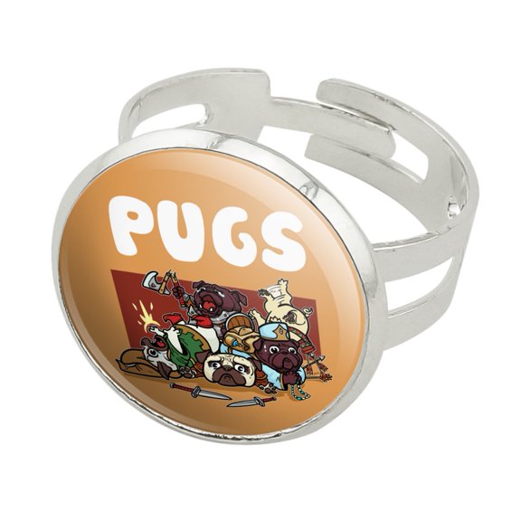 PUGS Games RPG Pickup Groups LFG Rogue Wizard Warrior Ranger 2 Silver Plated Adjustable Novelty Ring