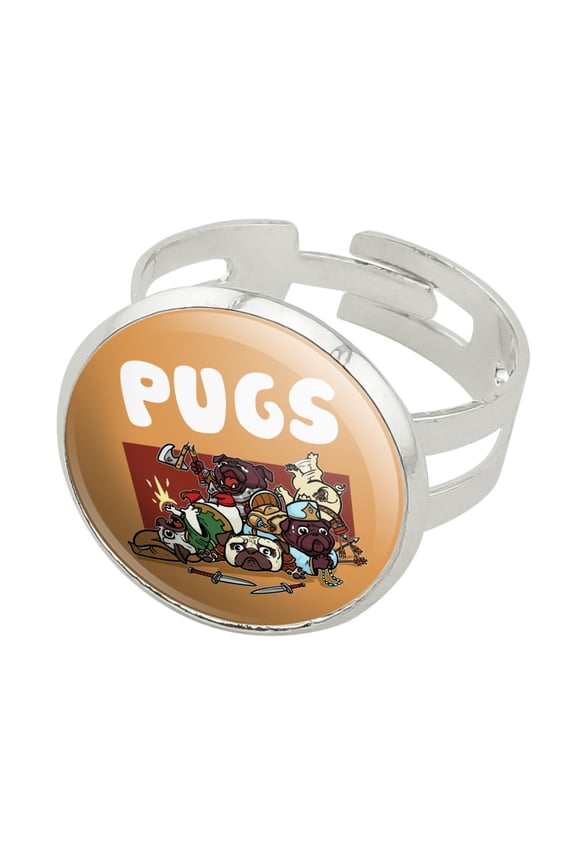 PUGS Games RPG Pickup Groups LFG Rogue Wizard Warrior Ranger 2 Silver Plated Adjustable Novelty Ring
