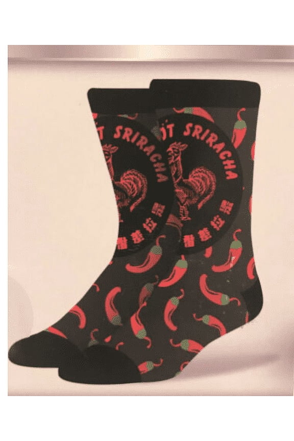 TWO PAIRS LICENSED SRIRACHA SOCKS - 1 Pair of Red & 1 Pair of Black Sriracha Socks