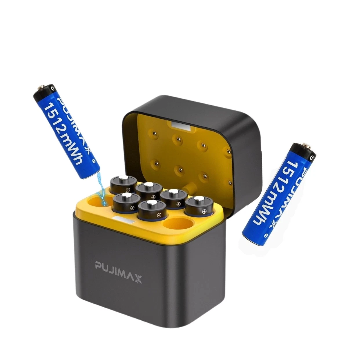 PUJIMAX 1.5V AAA 1512mWh Rechargeable Lithium Batteries 8-Pack Smart Charger 1600 Cycles