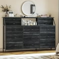 thumbnail image 1 of PUKAMI 72" Long Dresser for Bedroom, 13 Black Fabric Drawers Dresser for Closet, Wide Chest of Drawers with Two Open Shelves, Large TV Stand for 70,80 Inch TV, Wood Top, Black, 1 of 16