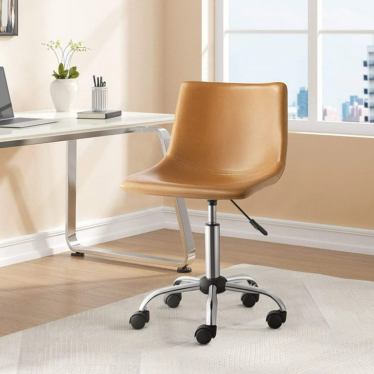 PUKAMI Armless Desk Chair,Mid Back Wide Leather Seat, Minimalist