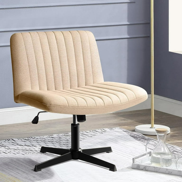 PUKAMI Modern Fabric Padded Swivel Armless Wide Seat Desk Chair with Height Adjustment Beige Yellow