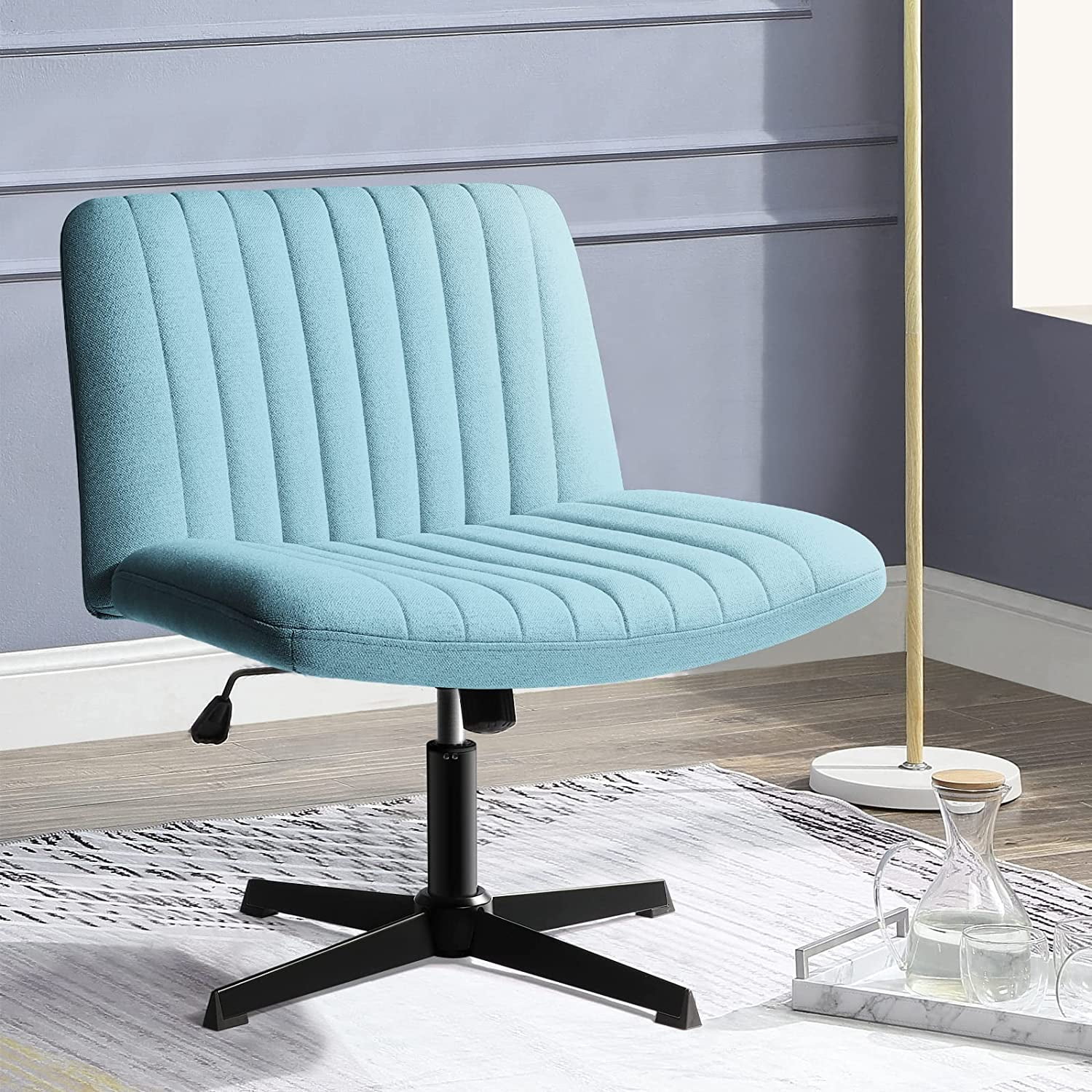PUKAMI Armless Office Desk Chair No Wheels,Fabric Padded Modern Swivel,Height Adjustable Wide Seat Computer Task Vanity Chair for Home Office,Mid Back Accent Chair