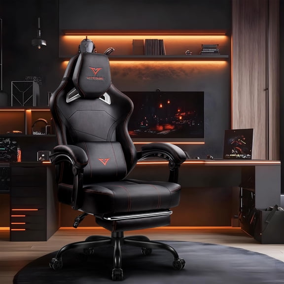 PUKAMI Big and Tall Gaming Chair 400lb Weight Capacity with Footrest, Ergonomic Video Game Chair for Adults with Oversized Headrest and Lumbar Pillow