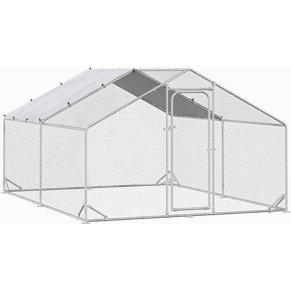 PUKAMI Bold Chicken Coop Run Large Metal Chicken Pen Outdoor , Poultry Cage Spire Shape , Heavy Duty Walkin for Yard with Waterproof and Anti-UV Cover , for Rabbits Habitat