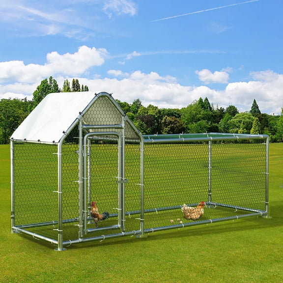 PUKAMI Bold Chicken Coop Run Large Metal Chicken Pen Outdoor, Poultry Cage Spire Shape, Heavy Duty Walkin for Yard with Waterproof and Anti-UV Cover,for Duck Rabbits Habitat