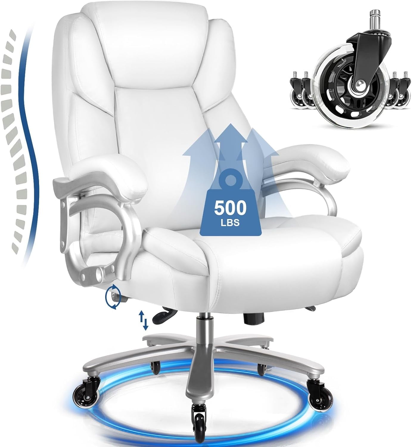 PUKAMI Heavy Duty Big and Tall Office Chair 500lbs,High Back PU Leather Executive Desk Chair