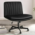 thumbnail image 1 of PUKAMI Modern Black Criss Cross Office Chair, Comfy Cross Legged Desk Chair with Wheels, PU Leather Armless Makeup Vanity Chair, Swivel Height Adjustable Mid Back Wide Seat Computer Task Chair, 1 of 7
