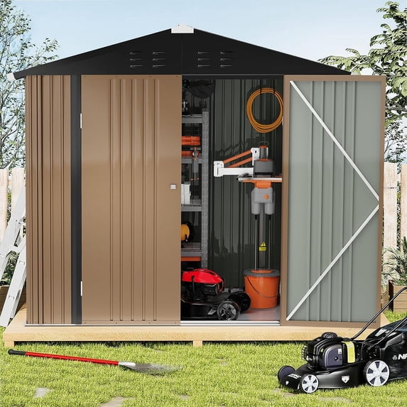 PUKAMI Outdoor Storage Shed with Floor, 6x4 FT Utility Tool Shed Storage House with Lockable Door, Steel Anti-Corrosion Garden Shed Outdoor Metal Shed for Garden Backyard Patio Lawn