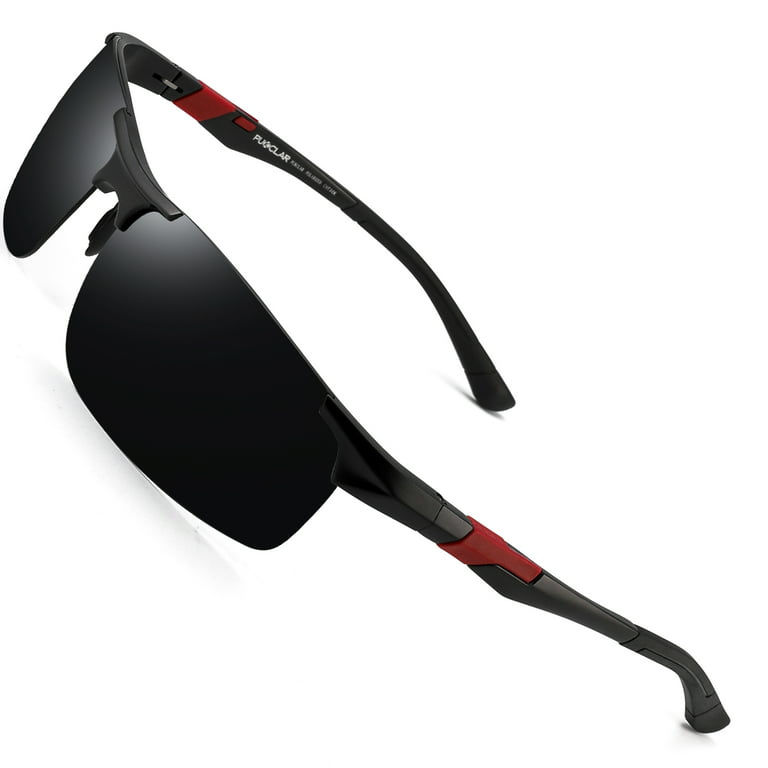 PUKCLAR Mens Driving Sunglasses Polarized Sports Sunglasses Al-Mg Metal  Frame Cycling Fishing Golf Goggles