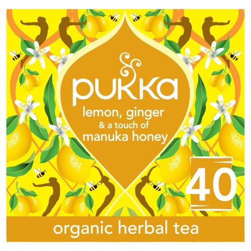 PUKKA Organic Lemon, Ginger & Manuka Honey 40 Herbal Tea Bags 40's, British Import (Pack of 2)